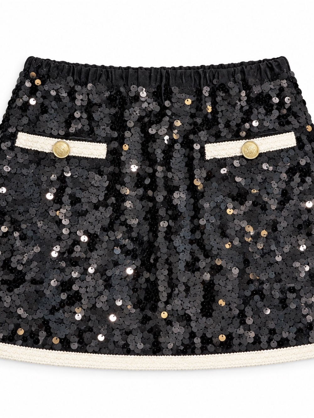 J.Crew Crewcuts Girls Sequin Pocket Mini Skirt Black White Trim Size 6